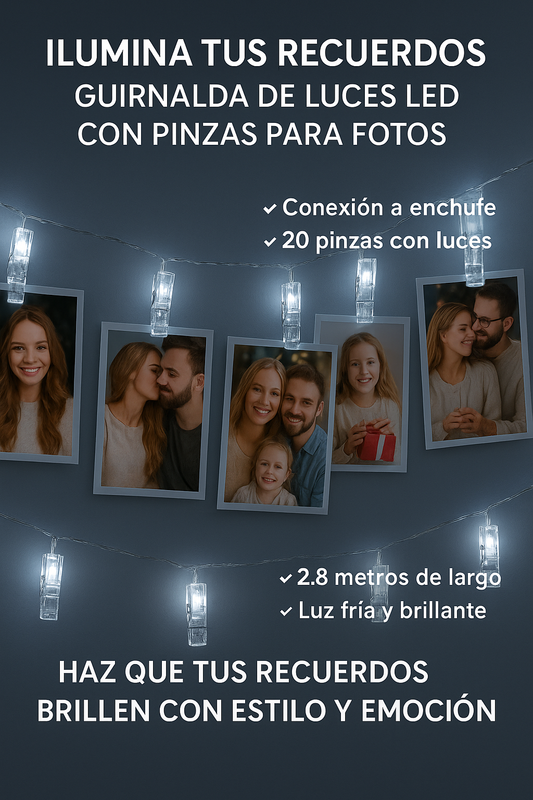 Guirnalda de luces LED con pinzas para fotos